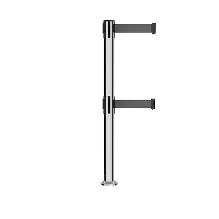 Stanchion Dual Belt Barrier Fixed Base Pol.Steel Post 7.5ftDk Gry Belt